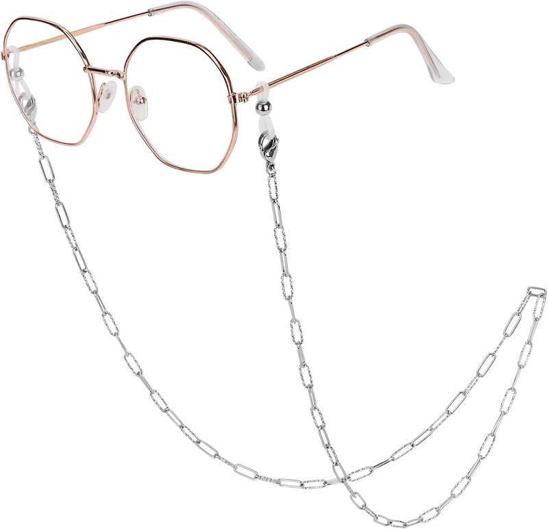 Hongeely Eyeglass Chain Silver Stainless Steel Handmade Necklace for Reading Glasses Sunglass Beaded Chains for Men Women - Image 1